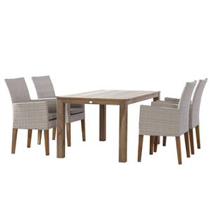 Gartenessgruppe Alicante (5-teilig) Teak massiv / Kunststoff - Braun / Beige