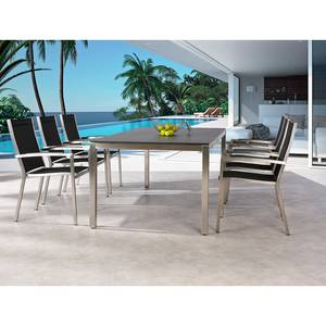 Table et chaises Marbella (7 éléments) Acier inoxydable / Tissu - Argenté / Noir