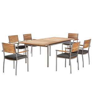 Table et chaises Murano (13 éléments) Teck massif / Tissu mélangé - Marron / Gris
