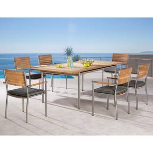 Table et chaises Murano (13 éléments) Teck massif / Tissu mélangé - Marron / Gris