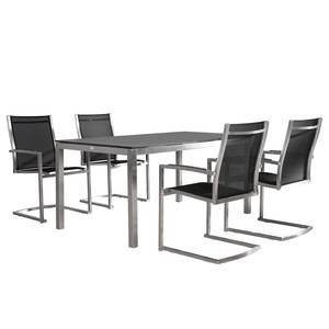 Table et chaises Marbella (5 éléments) Acier inoxydable / Tissu - Argenté / Gris
