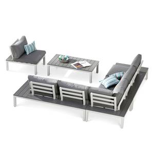 Salon de détente Santorin (4 éléments) Aluminium / Tissu - Blanc / Gris