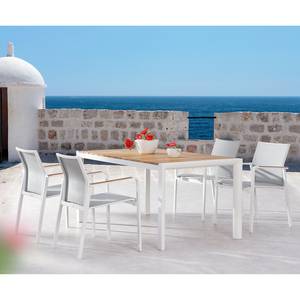 Table et chaises Paros (5 éléments) Teck massif / Tissu - Gris / Blanc