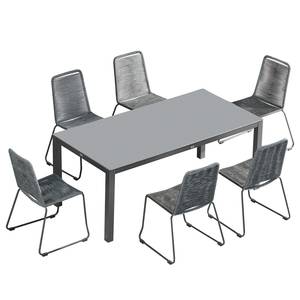 Table et chaises Symi I (7 éléments) Verre / Polyéthylène - Gris