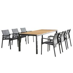 Table et chaises Rhodos (7 éléments) Teck massif / Tissu - Anthracite / Marron