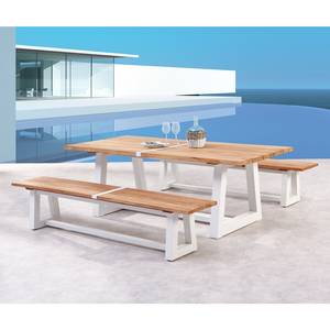 Table et chaises Campione (3 éléments) Teck massif / Aluminium - Blanc