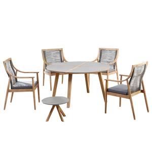 Table et chaises Barletta (6 éléments) Eucalyptus massif / Tissu - Gris / Marron