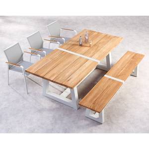 Table et chaises Campione II(5 éléments) Teck massif / Tissu - Blanc
