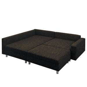 Ecksofa Arimo I Strukturstoff - Braun - Ottomane davorstehend links - Mit Hocker