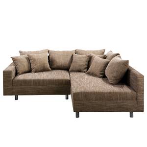 Ecksofa Arimo I Strukturstoff - Beige - Ottomane davorstehend rechts - Mit Hocker