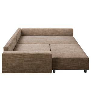 Ecksofa Arimo I Strukturstoff - Beige - Ottomane davorstehend rechts - Mit Hocker