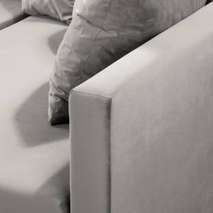Canapé d’angle Arimo I Tissu structuré - Gris - Méridienne longue à droite (vue de face) - Avec repose-pieds