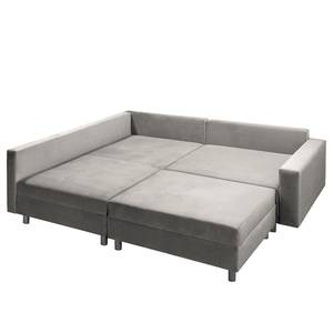 Ecksofa Arimo I Strukturstoff - Grau - Ottomane davorstehend links - Mit Hocker