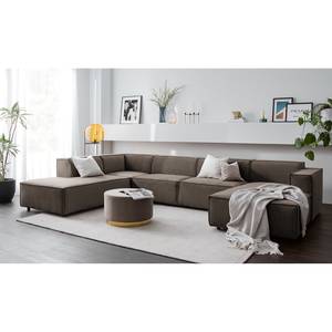 Zithoek KINX Fluweel - Velours Shyla: Taupe - Longchair vooraanzicht rechts/Ottomaan links