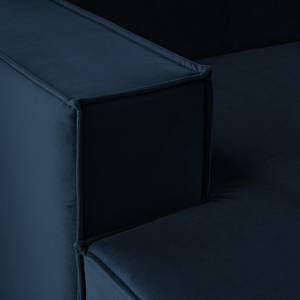 Canapé panoramique KINX Velours - Velours Shyla: Bleu foncé - Méridienne courte à gauche / longue à droite (vue de face)