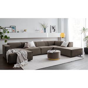 Zithoek KINX Fluweel - Velours Shyla: Taupe - Longchair vooraanzicht links/Ottomaan rechts