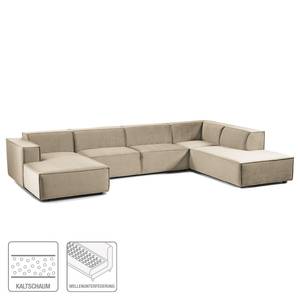 Zithoek KINX Fluweel - Velours Shyla: Beige - Longchair vooraanzicht links/Ottomaan rechts