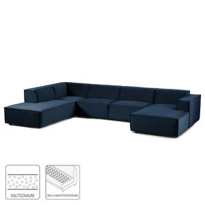 Zithoek KINX Fluweel - Velours Shyla: Donkerblauw - Longchair vooraanzicht rechts/Ottomaan links