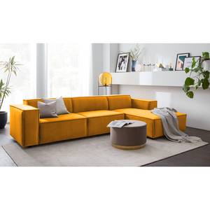 Ecksofa KINX mit Longchair Samt Shyla: Senfgelb - Breite: 294 cm - Longchair davorstehend rechts - Keine Funktion