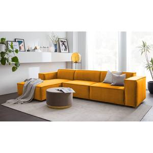 Hoekbank KINX met Longchair Fluweel - Velours Shyla: Mosterdgeel - Breedte: 294 cm - Longchair vooraanzicht links - Geen functie