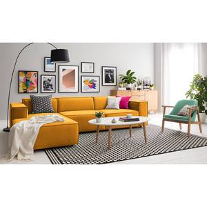 Hoekbank KINX met Longchair Fluweel - Velours Shyla: Mosterdgeel - Breedte: 294 cm - Longchair vooraanzicht links - Geen functie