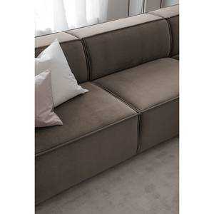 Hoekbank KINX met Longchair Fluweel - Velours Shyla: Taupe - Breedte: 294 cm - Longchair vooraanzicht rechts - Geen functie