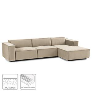 Ecksofa KINX mit Longchair Samt Shyla: Beige - Breite: 294 cm - Longchair davorstehend rechts - Keine Funktion