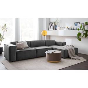 Ecksofa KINX mit Longchair Samt Shyla: Grau - Breite: 294 cm - Longchair davorstehend rechts - Keine Funktion