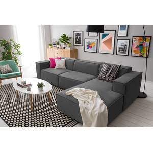 Ecksofa KINX mit Longchair Samt Shyla: Grau - Breite: 294 cm - Longchair davorstehend rechts - Keine Funktion