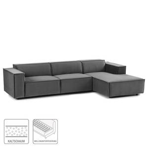 Ecksofa KINX mit Longchair Samt - Samt Shyla: Grau - Breite: 294 cm - Longchair davorstehend rechts - Keine Funktion