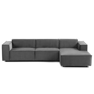 Ecksofa KINX mit Longchair Samt - Samt Shyla: Grau - Breite: 294 cm - Longchair davorstehend rechts - Keine Funktion