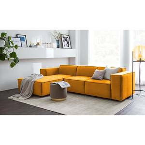 Ecksofa KINX mit Longchair Samt - Samt Shyla: Senfgelb - Breite: 260 cm - Longchair davorstehend links - Keine Funktion