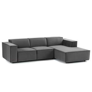 Ecksofa KINX mit Longchair Samt - Samt Shyla: Grau - Breite: 260 cm - Longchair davorstehend rechts - Keine Funktion