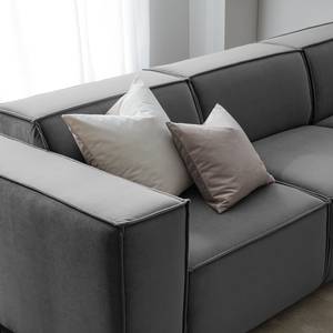 Ecksofa KINX mit Longchair Samt Shyla: Grau - Breite: 260 cm - Longchair davorstehend rechts - Keine Funktion