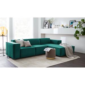 Ecksofa KINX mit Longchair Samt Shyla: Petrol - Breite: 260 cm - Longchair davorstehend rechts - Keine Funktion