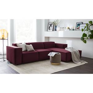 Hoekbank KINX met Longchair Velours Shyla: Aubergine - Breedte: 260 cm - Longchair vooraanzicht rechts - Geen functie