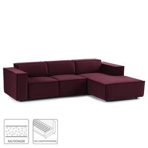 Ecksofa KINX mit Longchair Samt Shyla: Aubergine - Breite: 260 cm - Longchair davorstehend rechts - Keine Funktion