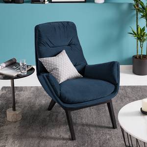 Fauteuil GARBO met houten pootjes Velours Shyla: Donkerblauw - Zwart