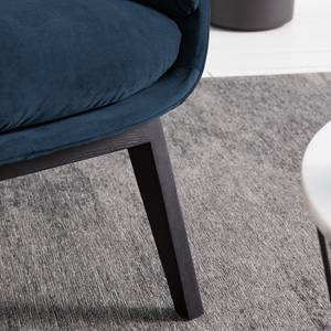 Fauteuil GARBO avec pieds en bois Velours Shyla: Bleu foncé - Noir