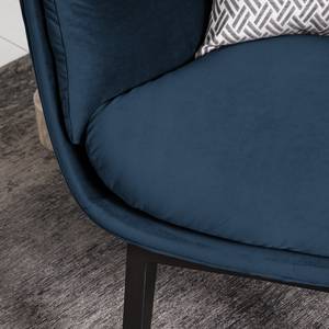 Fauteuil GARBO avec pieds en bois Velours Shyla: Bleu foncé - Noir