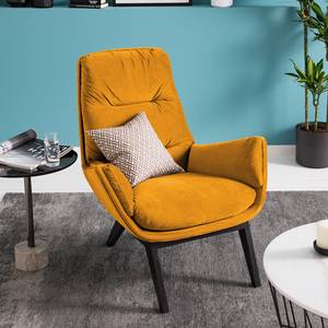 Fauteuil GARBO avec pieds en bois Velours Shyla: Jaune moutarde - Noir