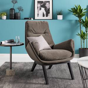 Fauteuil GARBO met houten pootjes Velours Shyla: Taupe - Zwart