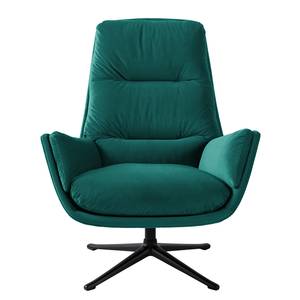 Fauteuil GARBO met kruisvoet geweven stof - Velours Shyla: Petrolblauw - Zwart