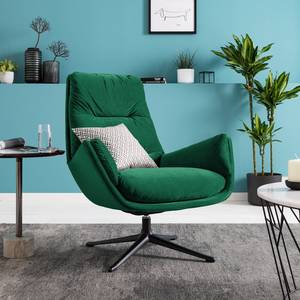 Fauteuil GARBO met kruisvoet geweven stof - Velours Shyla: Donkergroen - Zwart