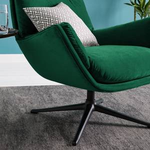 Fauteuil GARBO met kruisvoet geweven stof - Velours Shyla: Donkergroen - Zwart