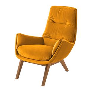 Fauteuil GARBO avec pieds en bois Velours Shyla: Jaune moutarde - Chêne foncé