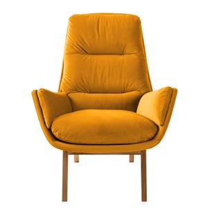 Fauteuil GARBO avec pieds en bois Velours Shyla: Jaune moutarde - Chêne foncé