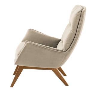 Fauteuil GARBO met houten pootjes Velours Shyla: Beige - Donkere eikenhout