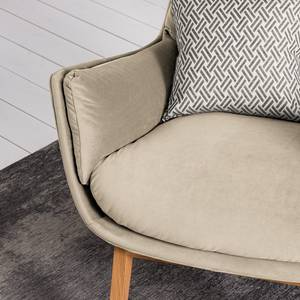 Fauteuil GARBO avec pieds en bois Velours Shyla: Beige - Chêne foncé