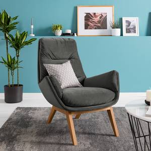 Fauteuil GARBO avec pieds en bois Velours Shyla: Vert de gris - Chêne foncé